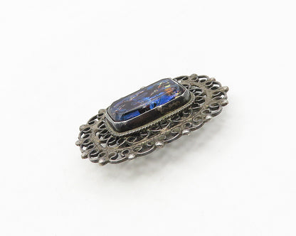 JOSE LUIS FLORES MEXICO 925 Silver  Vintage Dichroic Glass Brooch Pin  BP7123