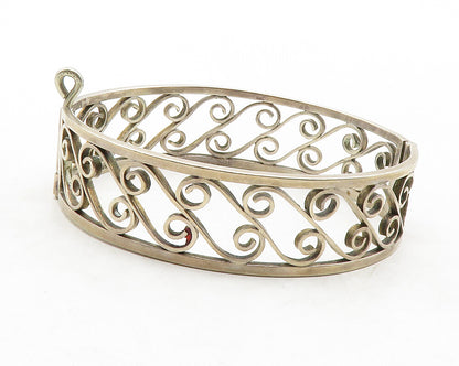 925 Sterling Silver  Vintage Antique 1937 Swirl Hinge Bangle Bracelet  BT4905