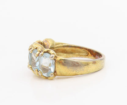 925 Sterling Silver Vintage Ring Gold Plated Oval Cut Blue Topaz  Sz 7  RG34812