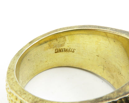 925 Sterling Silver  Vintage Roman Numerals Hammered Band Ring Sz 8  RG13876