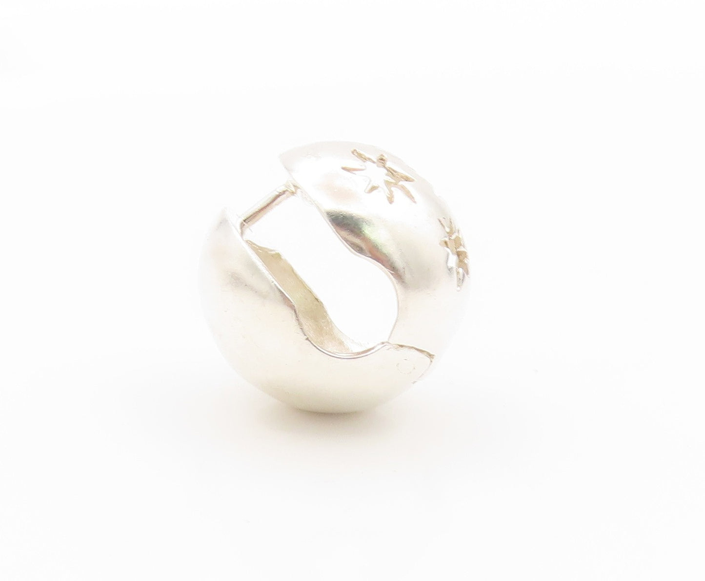 925 Sterling Silver Vintage Earrings Stars Cut Sphere Shape Hoops  EG13557