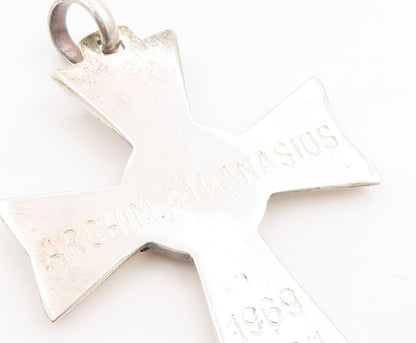 925 Sterling Silver Vintage Pendant Etched Eagle Emblem Religious Cross  PT25288