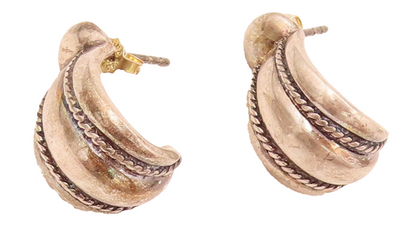 925 Sterling Silver  Vintage Crescent & knot Open Hoop Earrings  EG12403