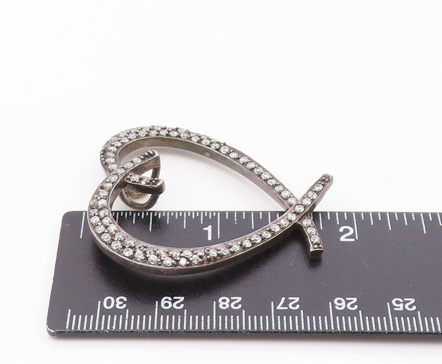 925 Sterling Silver  Vintage Cubic Zirconia Open Love Heart Pendant  PT14881