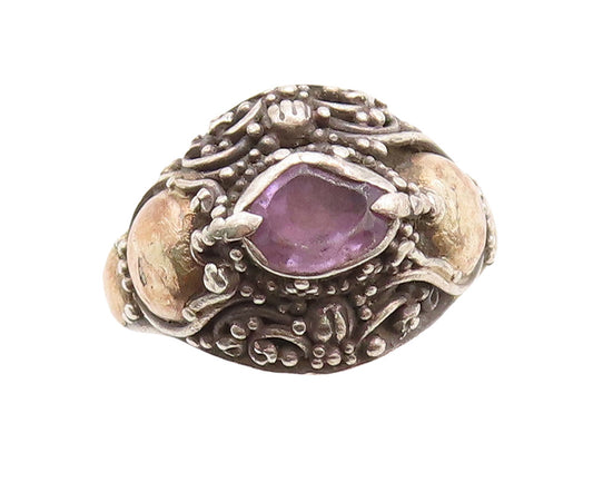 925 Sterling Silver Vintage Ring Dark Tone Amethyst & Marcasite   Sz 6  RG31177