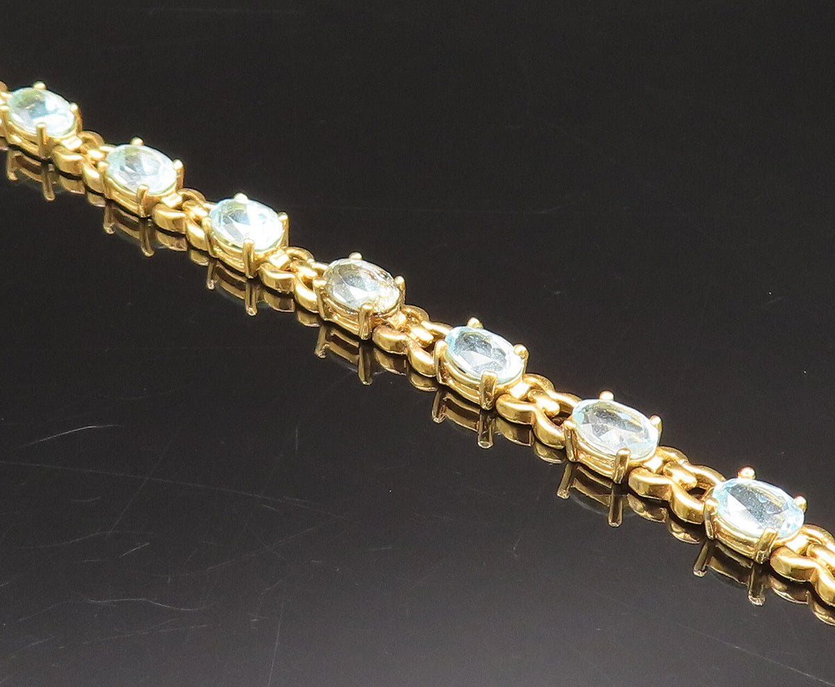 925 Sterling Silver Vintage Gold Plated Oval Blue Topaz Tennis Bracelet BT9769
