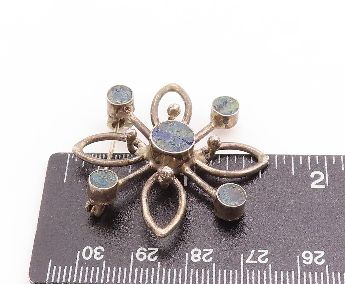 925 Sterling Silver Vintage Brooch Pin Designer Gemstone Cutout Flower  BP11422