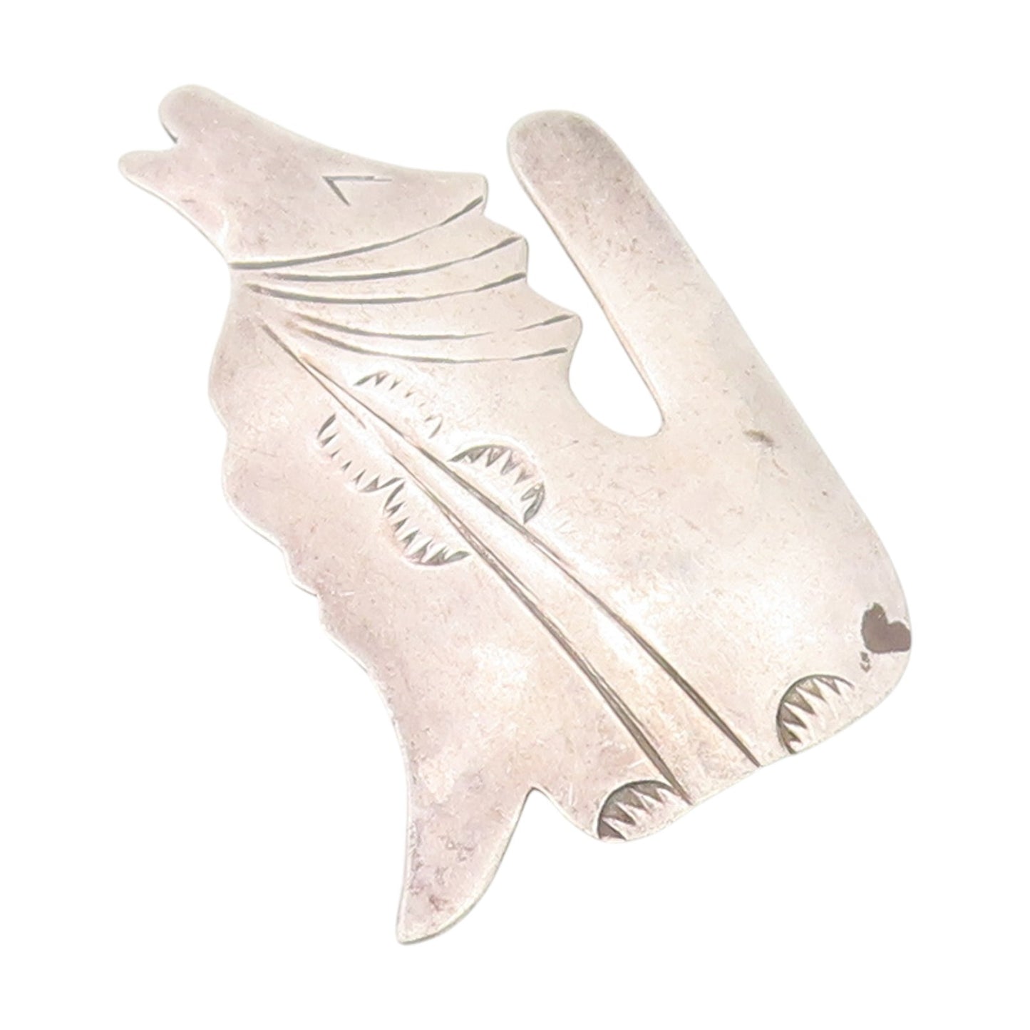 925 Sterling Silver Vintage Brooch Pin NAVAJO Howling Coyote Cutout  BP12174