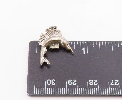 925 Sterling Silver  Vintage Sculpted Sailfish Charm Pendant  PT20905