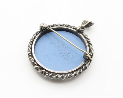 ENGLAND 925 Silver  Vintage Carved Baby Angel Blue Cameo Brooch Pin  BP5456