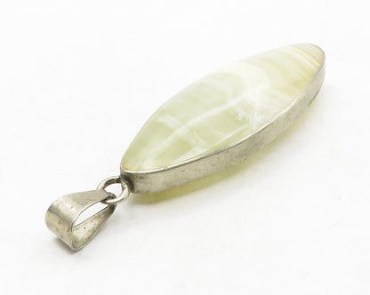 925 Sterling Silver  Vintage Agate Pointed Oval Smooth Drop Pendant  PT10313