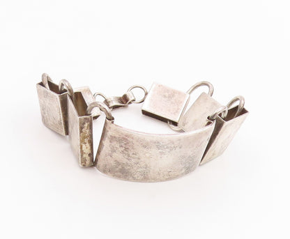 925 Sterling Silver Vintage Bracelet PERU Modernist Geometric Panel Link BT11817