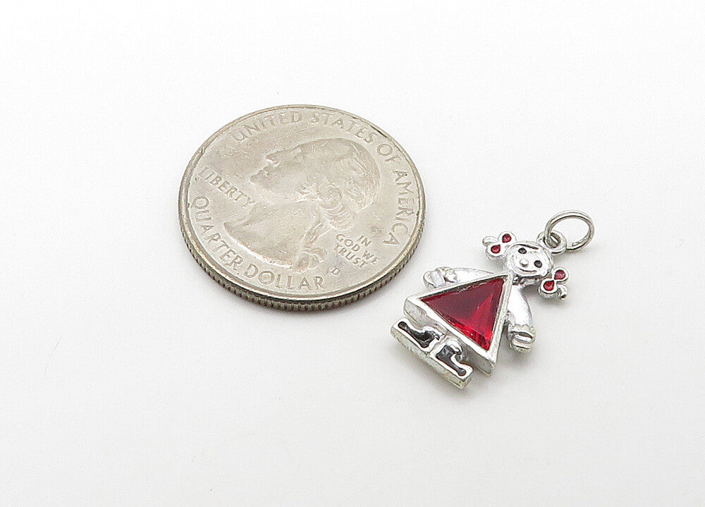 925 Sterling Silver  Vintage Red Topaz Little Girl Motif Pendant  PT17260