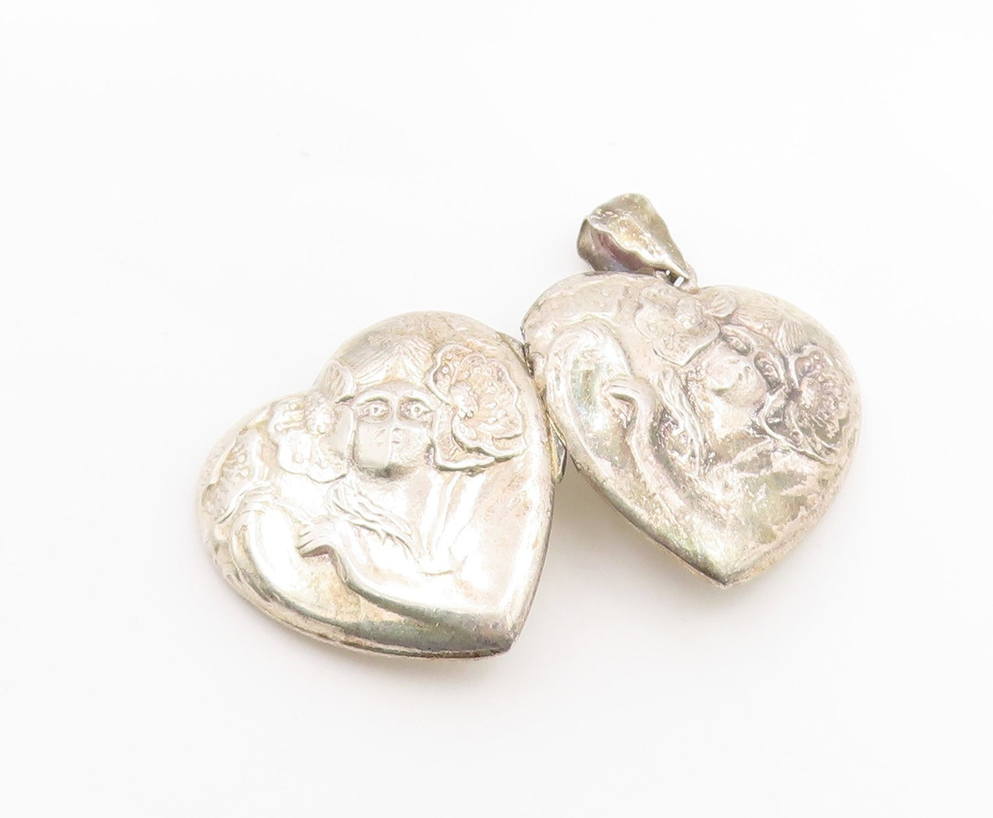 925 Sterling Silver Vintage Pendant Art Nouveau Style Love Heart OPENS  PT26283
