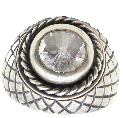 925 Sterling Silver  Vintage Cubic Zirconia Etched Cocktail Ring Sz 8  RG9633