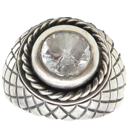 925 Sterling Silver  Vintage Cubic Zirconia Etched Cocktail Ring Sz 8  RG9633
