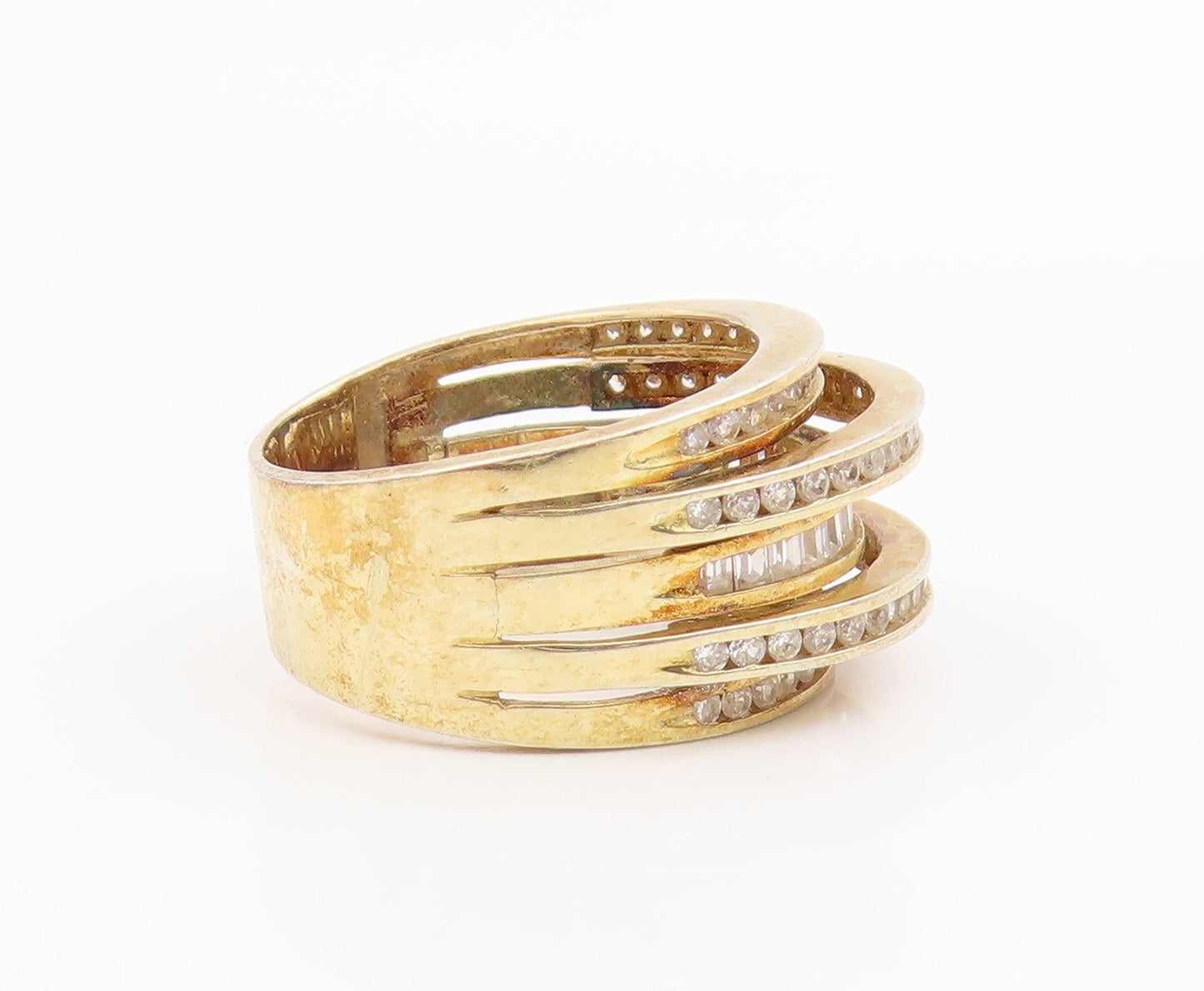 925 Sterling Silver Vintage Ring Gold Plated Multirow CZ Wide Band Sz 7 RG35689