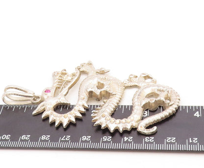 925 Sterling Silver Vintage Pendant Carved Large CZ Eyed Chinese Dragon  PT23812