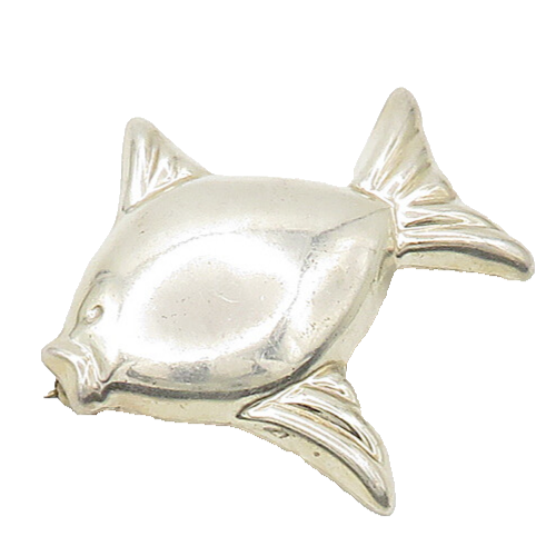 MEXICO 925 Sterling Silver  Vintage Shiny Hollow Fish Brooch Pin  BP8419