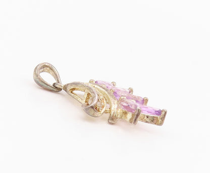 925 Sterling Silver Vintage Pendant Marquise Cut Amethyst & Topaz  PT24267