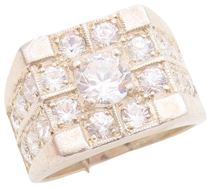 925 Sterling Silver Vintage Ring Large Solid Round CZ Inlay  Sz 8.5  RG28876