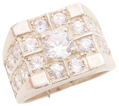 925 Sterling Silver Vintage Ring Large Solid Round CZ Inlay  Sz 8.5  RG28876