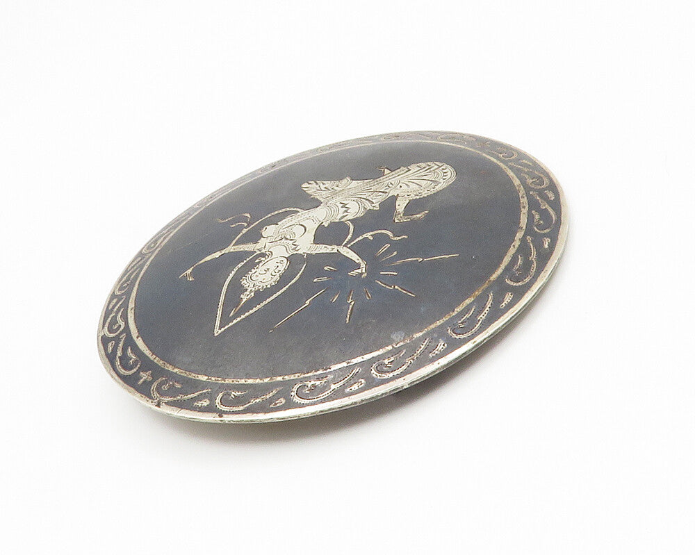 SIAM 925 Sterling Silver  Vintage Enamel Niello Dancer Brooch Pin  BP5358