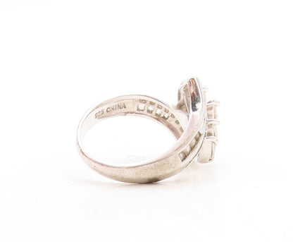 925 Sterling Silver Vintage Ring Modernist CZ Inlay Floral Design  Sz 6  RG31882