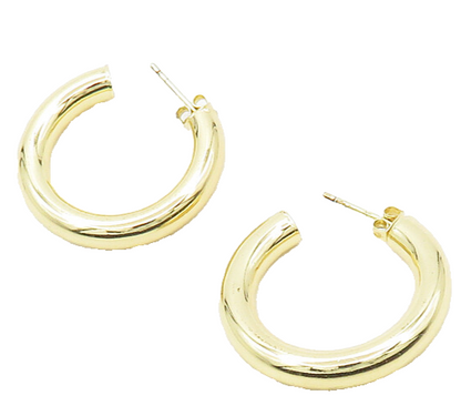 925 Sterling Silver  Vintage Shiny Gold Plated Hollow JHoop Earrings  EG9703