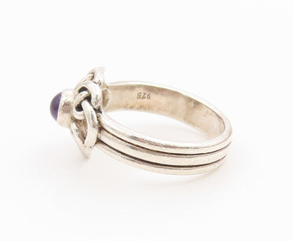 925 Sterling Silver Vintage Ring Round Amethyst Celtic Knot Band  Sz 8  RG35568