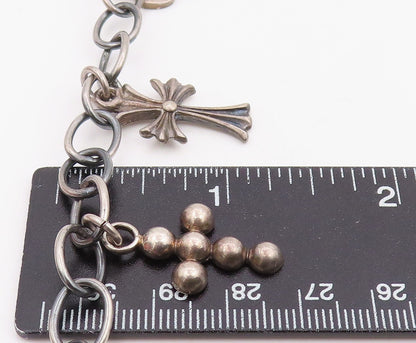 925 Sterling Silver Vintage Bracelet MEXICO Religious Cross Charms Link  BT11866