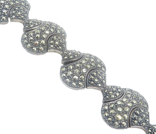 JUDITH JACK 925 Sterling Silver  Vintage Marcasite Hinge Chain Bracelet BT3420