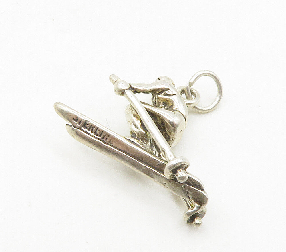 925 Sterling Silver  Vintage Petite Person On Skis Sports Pendant  PT12898