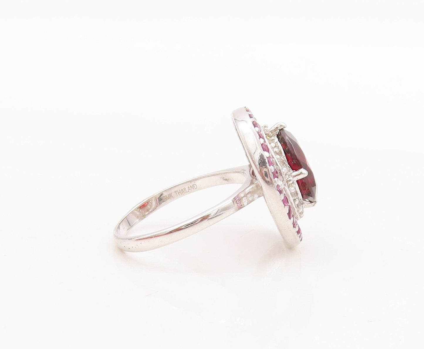 925 Sterling Silver Vintage Ring Round Red & Pink White CZ Rings Sz 7.5  RG29811