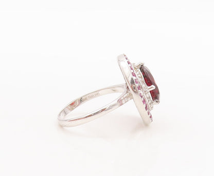 925 Sterling Silver Vintage Ring Round Red & Pink White CZ Rings Sz 7.5  RG29811