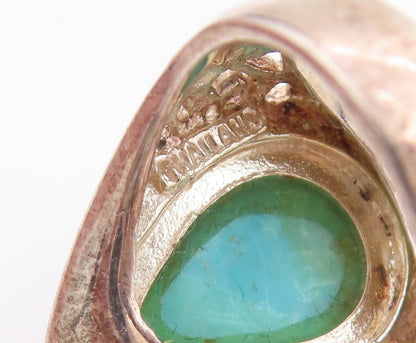 925 Sterling Silver Vintage Ring Drop Cut Turquoise Bead Border  Sz 6  RG33316