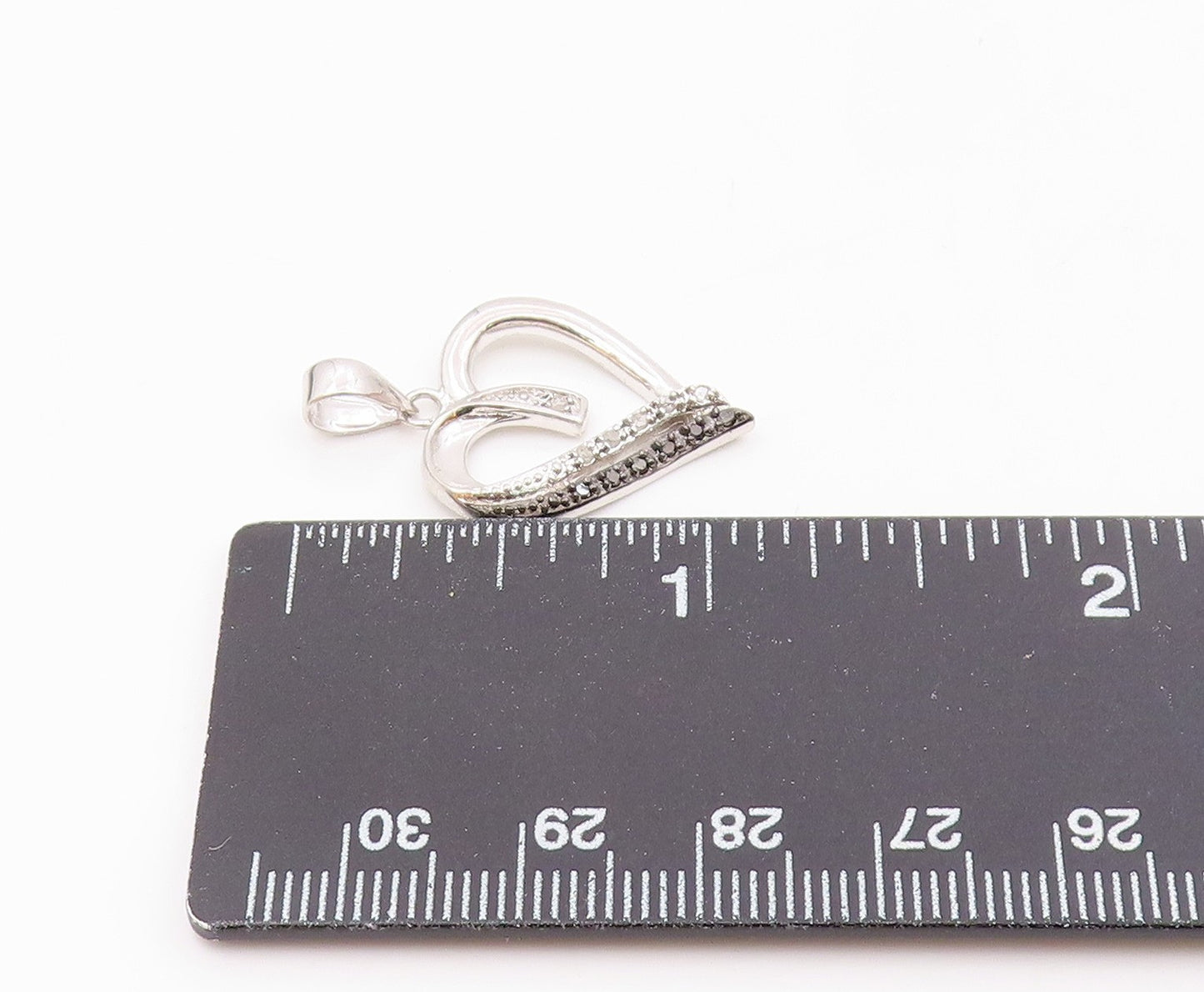 925 Sterling Silver  Genuine Black & White Diamonds Love Heart Pendant PT11507