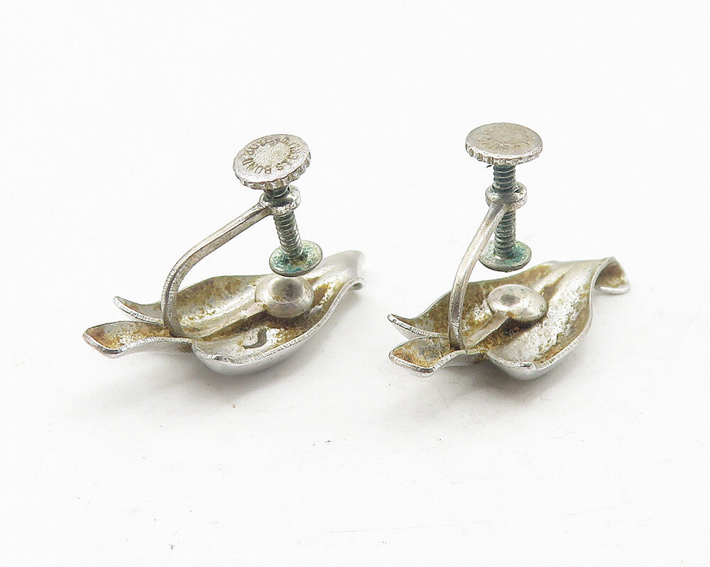 BOND BOYD 925 Silver  Vintage Shiny Modernist Non Pierce Drop Earrings  EG6271