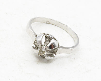 925 Sterling Silver  Petite White Topaz Floral Dome Band Ring Sz 6  RG12580