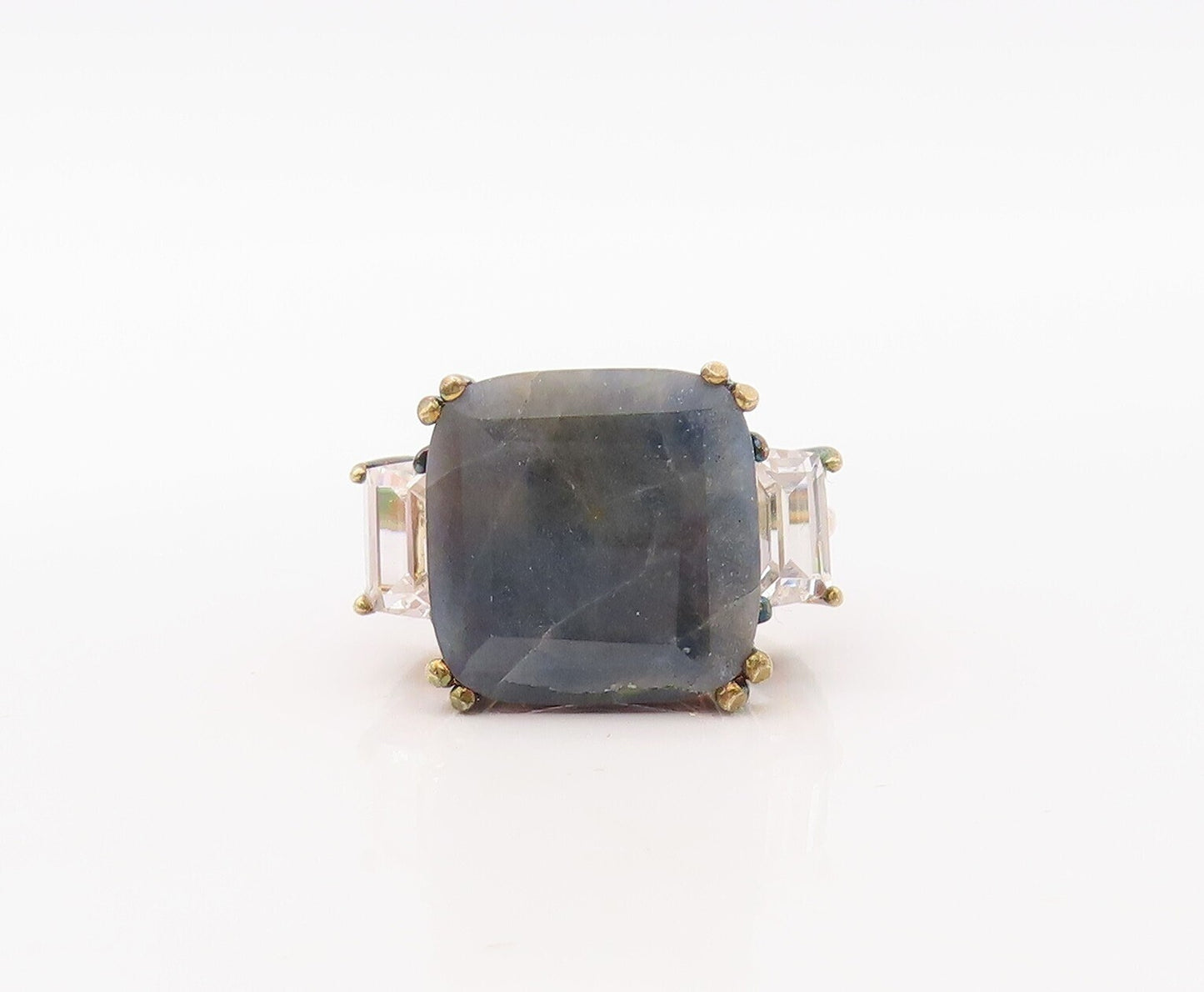 925 Sterling Silver Vintage Ring Gold Plated Topaz & Gemstone  Sz 7  RG30585