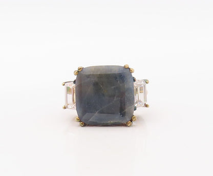 925 Sterling Silver Vintage Ring Gold Plated Topaz & Gemstone  Sz 7  RG30585
