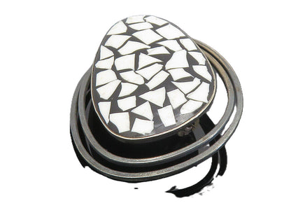 ISRAEL 925 Sterling Silver  Vintage Mosaic White Stone Brooch Pin  BP3266