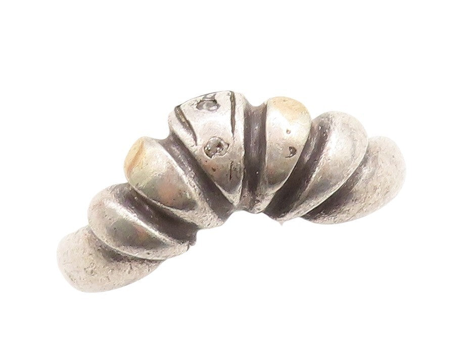 925 Sterling Silver Vintage Ring Dark Tone Diamonds Inlay Grooved Sz 5.5 RG31241