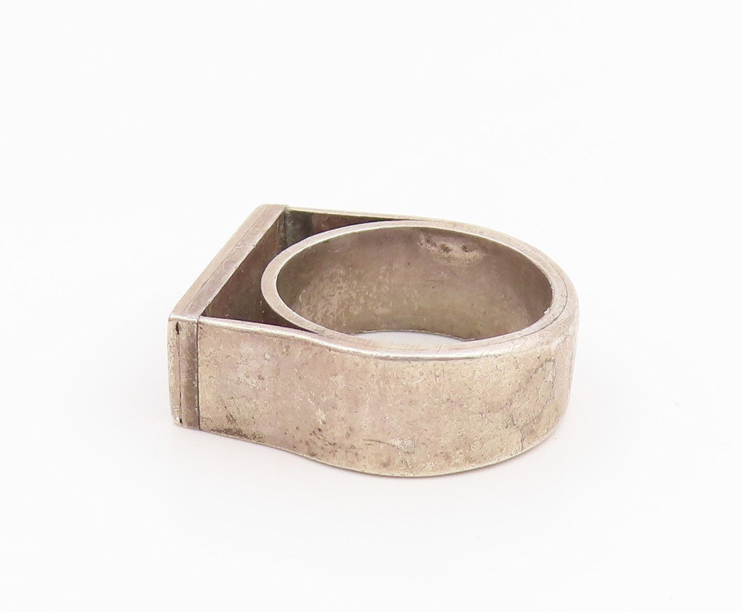 925 Sterling Silver Vintage Ring Green Enamel Rectangular Inlay  Sz 5  RG35355