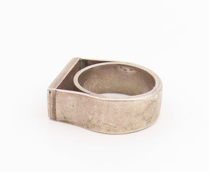 925 Sterling Silver Vintage Ring Green Enamel Rectangular Inlay  Sz 5  RG35355