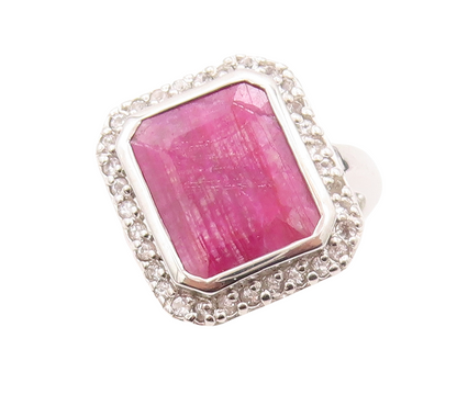 925 Sterling Silver Vintage Ring Rectangle Gemstone Halo CZ Frame Sz 9.5 RG30926