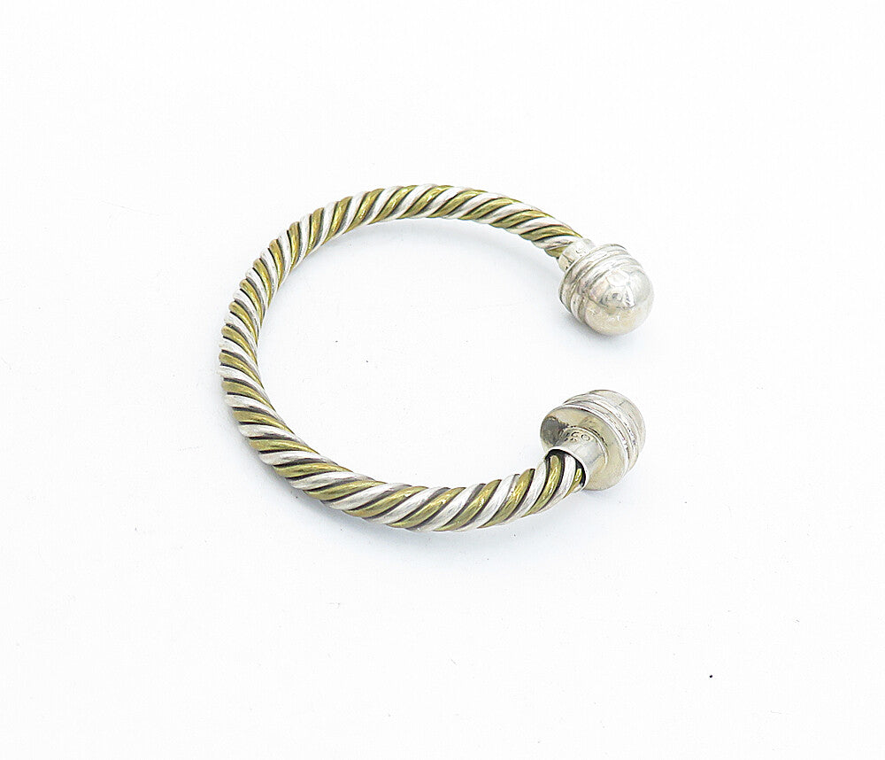 MEXICO 925 Sterling Silver  Vintage Two Tone Twist Dome Cuff Bracelet  BT1603