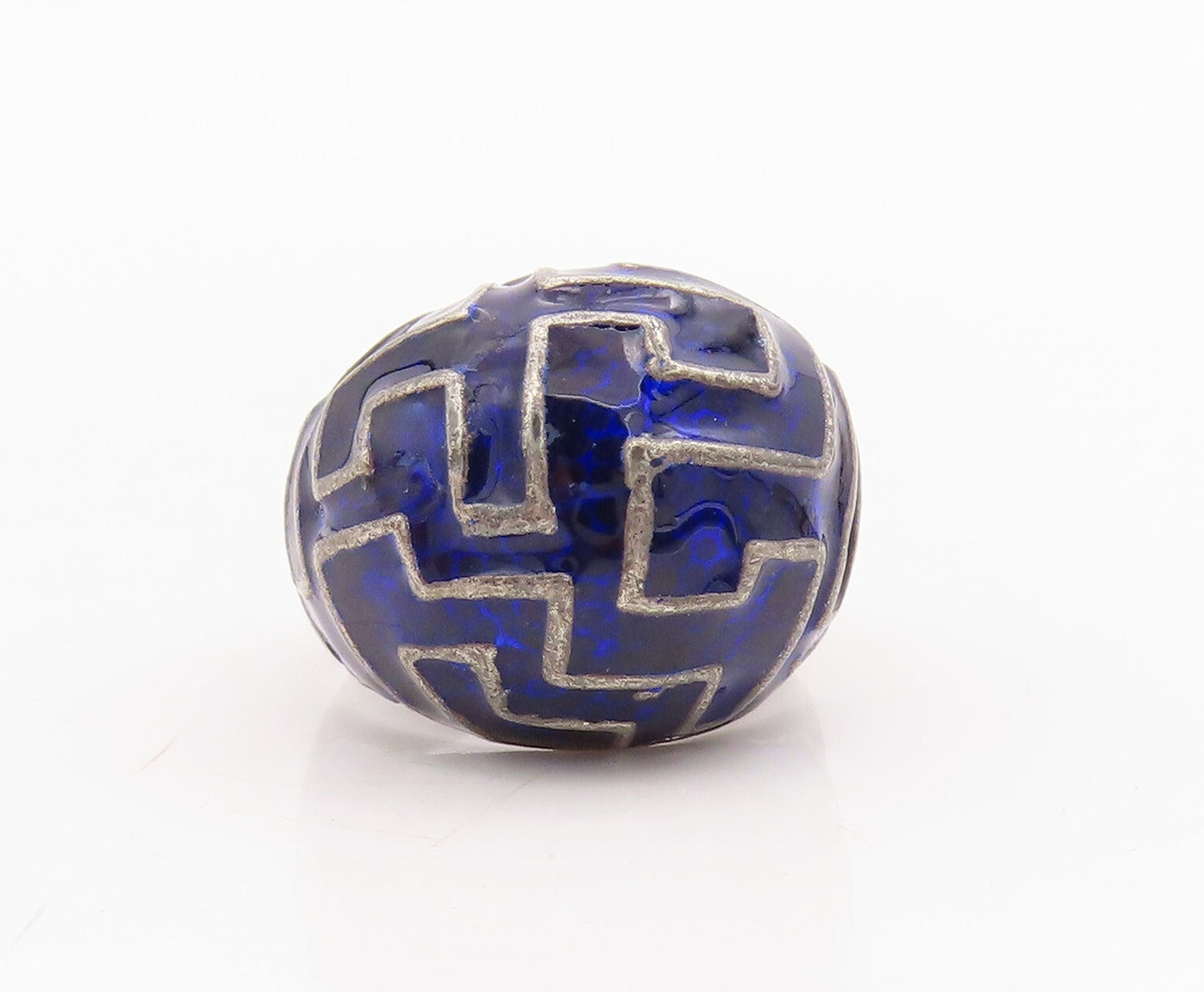 925 Sterling Silver Vintage Ring Enameled Domed Maze Design  Sz 6.5 RG31742