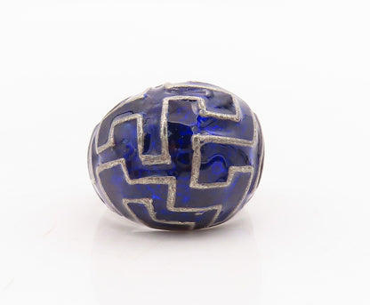 925 Sterling Silver Vintage Ring Enameled Domed Maze Design  Sz 6.5 RG31742