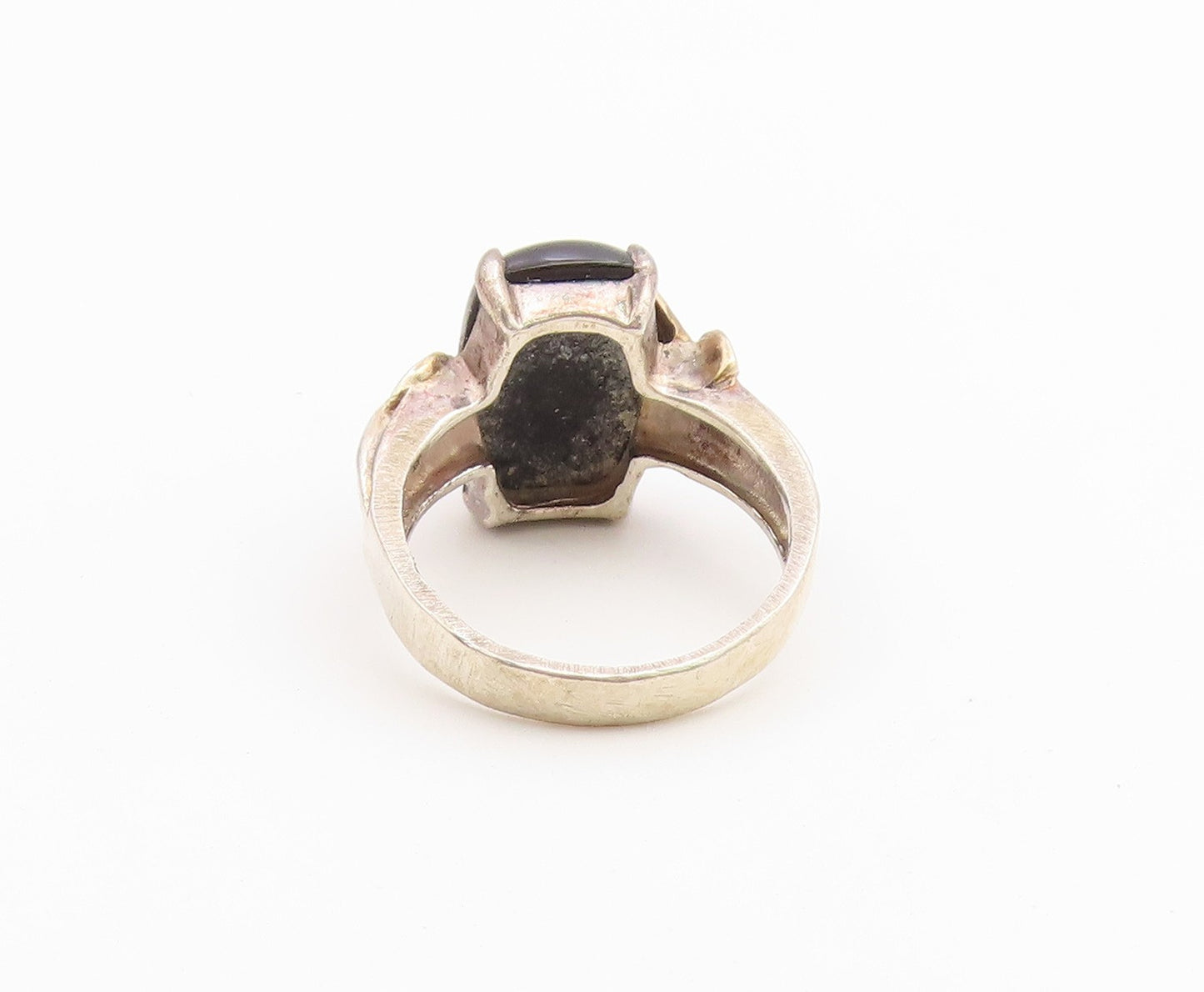 925 Sterling Silver Vintage Ring Black Onyx Botanical Leaf Band  Sz 8.5  RG36760